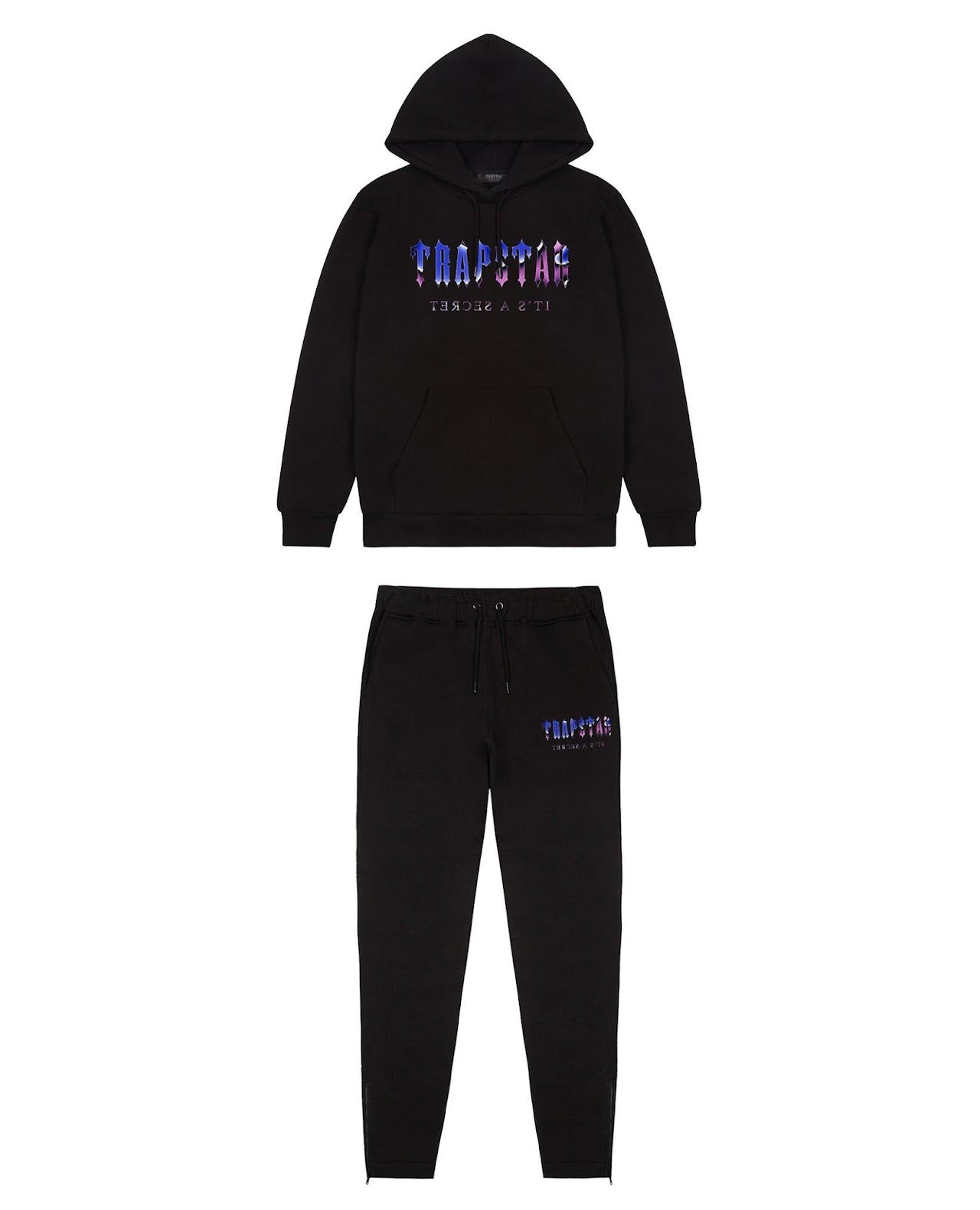 TRAPSTAR DECODED LIQUID CHROME HOODIE TRACKSUIT BLACK