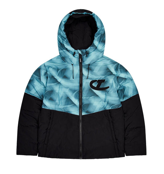 TRAPSTAR HYPERDRIVE HOODED PUFFER JACKET BLACK BLUE